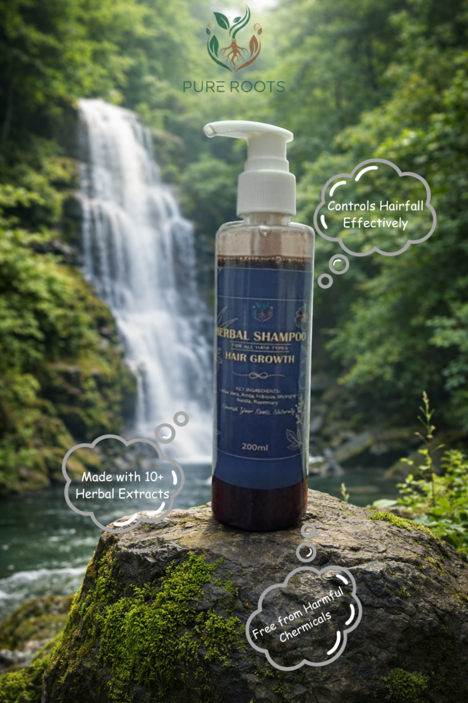 Pure Roots - Unisex Hair Growth Herbal Shampoo 200ml.